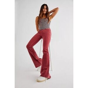 We The Free People Pull On Corduroy Flare Pants 30 Red Stretch Jeans Bell Bottom